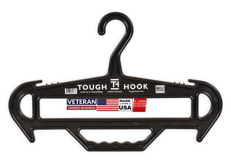 Tough Hook خطاف قوي XL حامل ثقيل، حامل تكتيكي كبير للشرطة، معدات الغوص، بدلة الغوص وBCD للغوص، سعة 180 رطل مع مقبض حمل، صنع في الولايات المتحدة، أسود 1 عبوة - Image 1