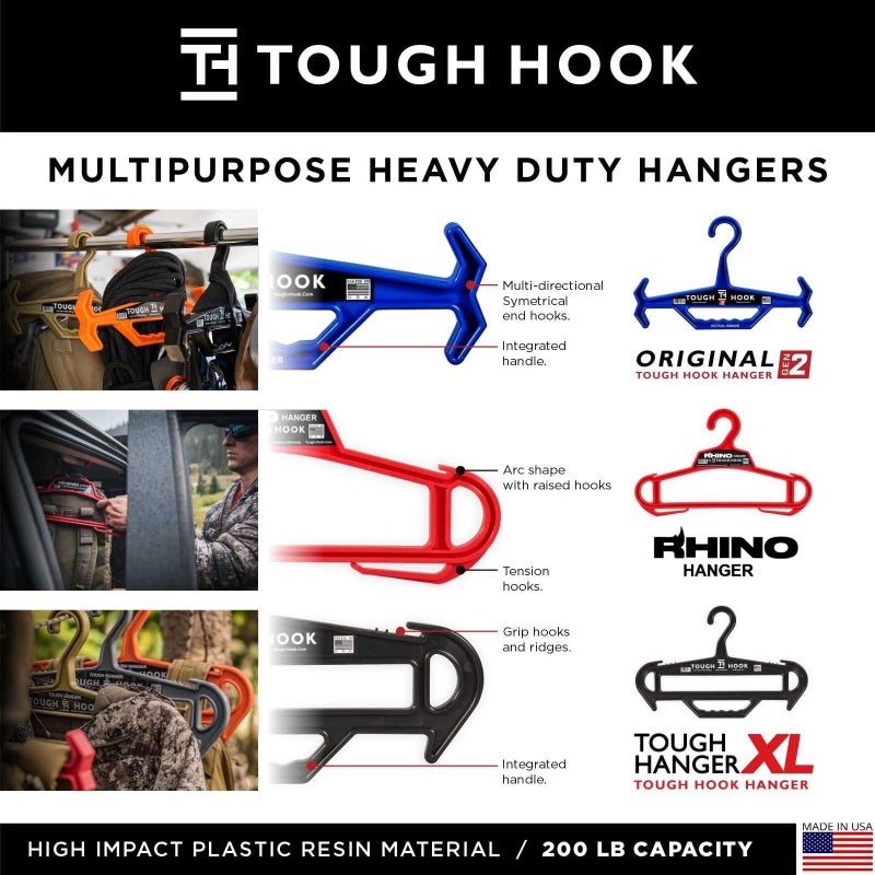 Tough Hook خطاف قوي XL حامل ثقيل، حامل تكتيكي كبير للشرطة، معدات الغوص، بدلة الغوص وBCD للغوص، سعة 180 رطل مع مقبض حمل، صنع في الولايات المتحدة، أسود 1 عبوة - Image 5