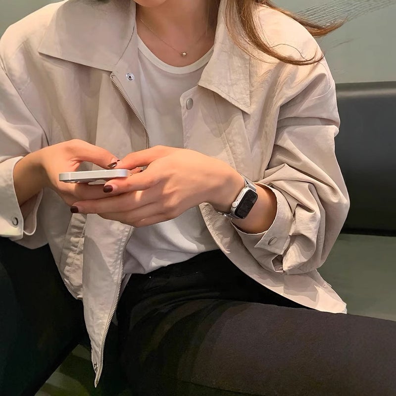 High-end Elegant Solid Color Short Coat Womens Korean-style Simple Casual All-match Jacket Work Top Spring and Autumn New Apricot - Image 4