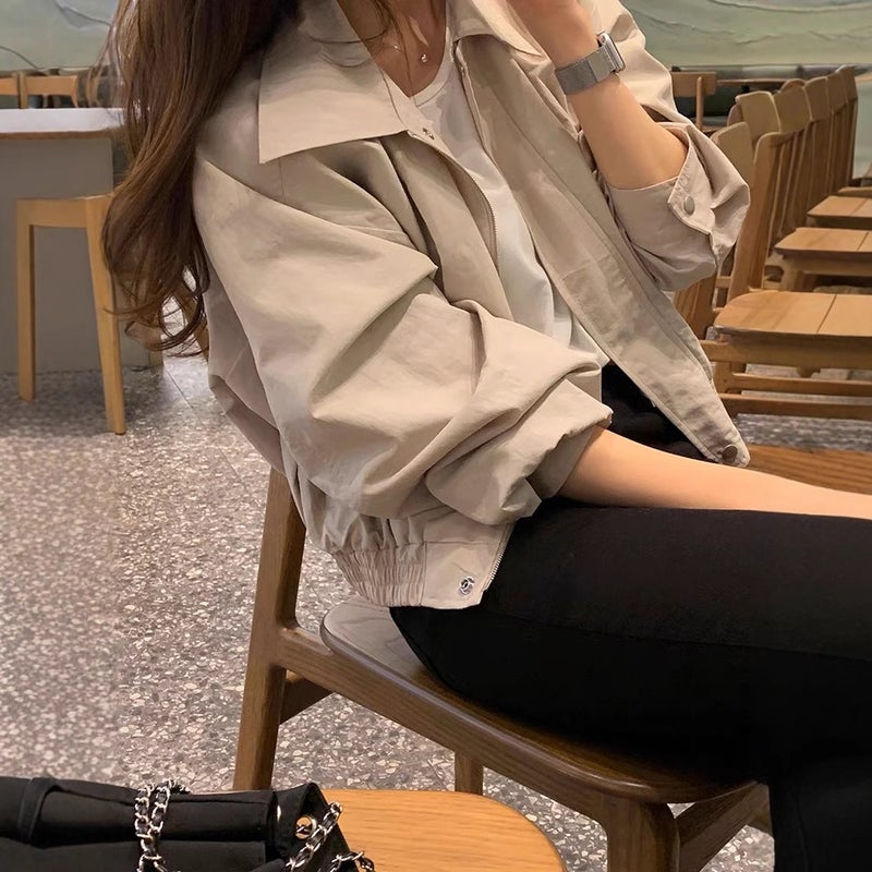 High-end Elegant Solid Color Short Coat Womens Korean-style Simple Casual All-match Jacket Work Top Spring and Autumn New Apricot - Image 2