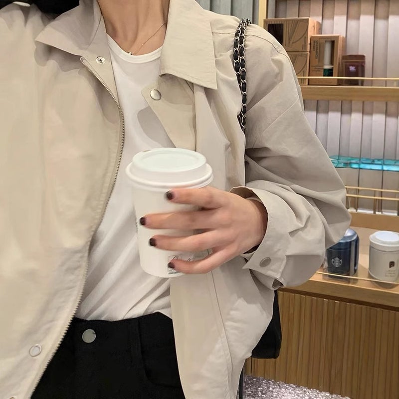 High-end Elegant Solid Color Short Coat Womens Korean-style Simple Casual All-match Jacket Work Top Spring and Autumn New Apricot - Image 3