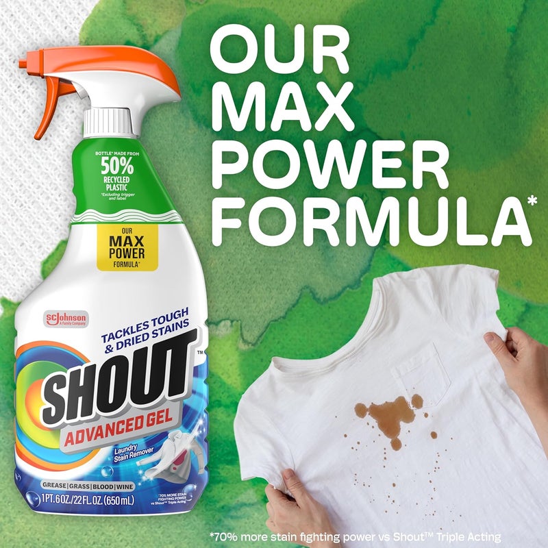 Shout Advanced Laundry Stain Remover Gel, Breaks Down 100+ Types of Tough Stains - 22oz Spray Polished safe edge - Image 2