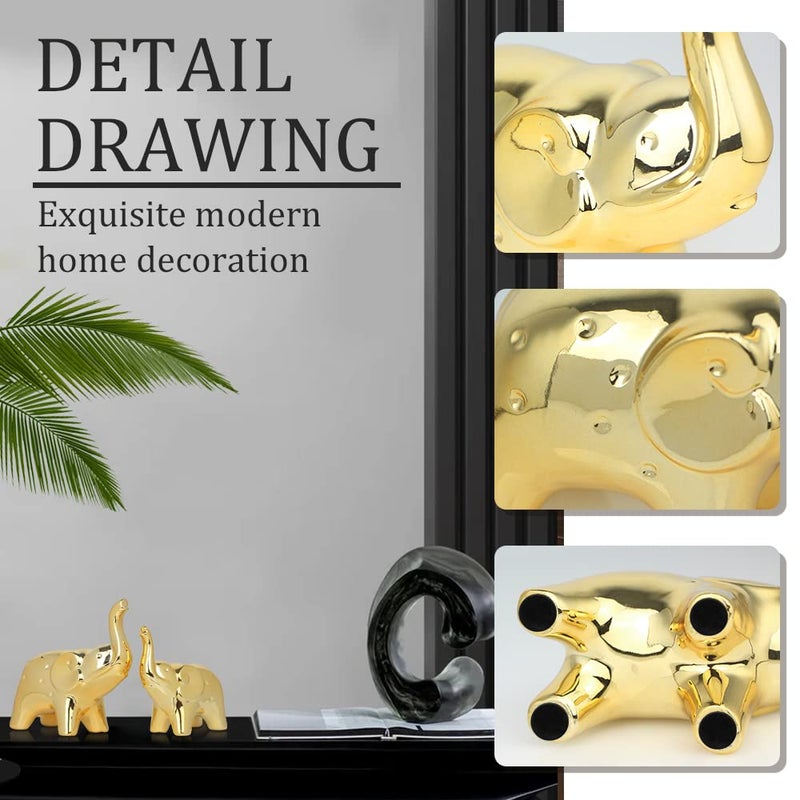 prosfalt A Pair Elephant Statue Home Decor Modern Style Figurines Sculpture for Office Desktop Bookshelf Living Room (Ceramics Gold) - Image 4