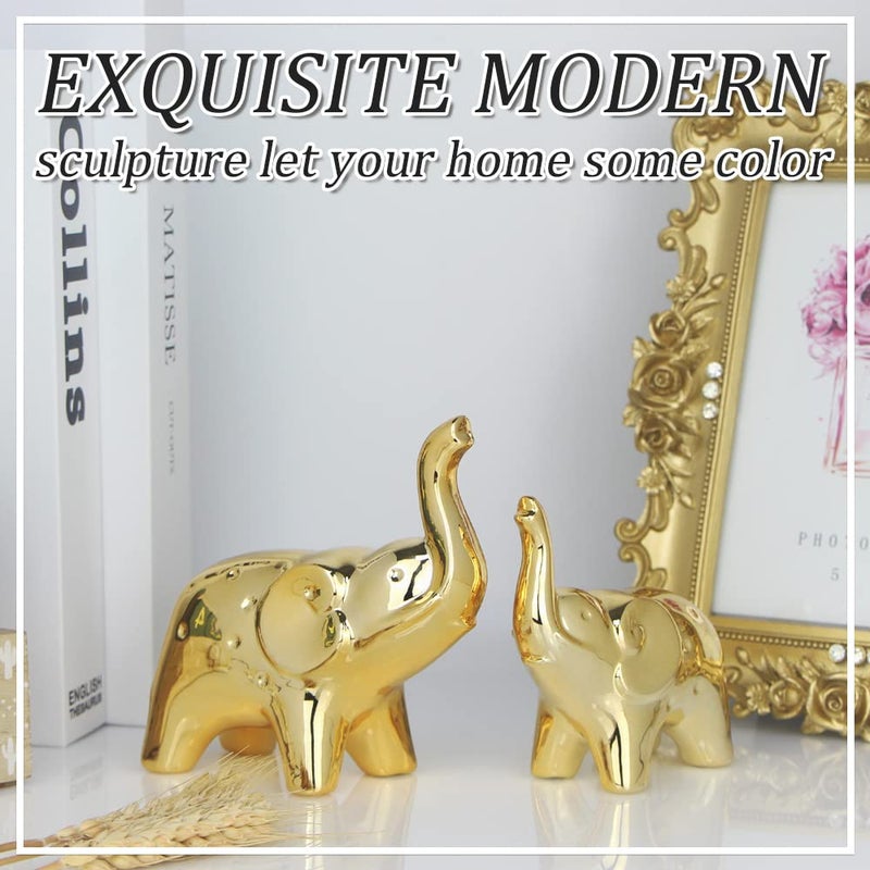 prosfalt A Pair Elephant Statue Home Decor Modern Style Figurines Sculpture for Office Desktop Bookshelf Living Room (Ceramics Gold) - Image 3
