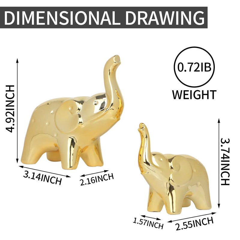 prosfalt A Pair Elephant Statue Home Decor Modern Style Figurines Sculpture for Office Desktop Bookshelf Living Room (Ceramics Gold) - Image 2