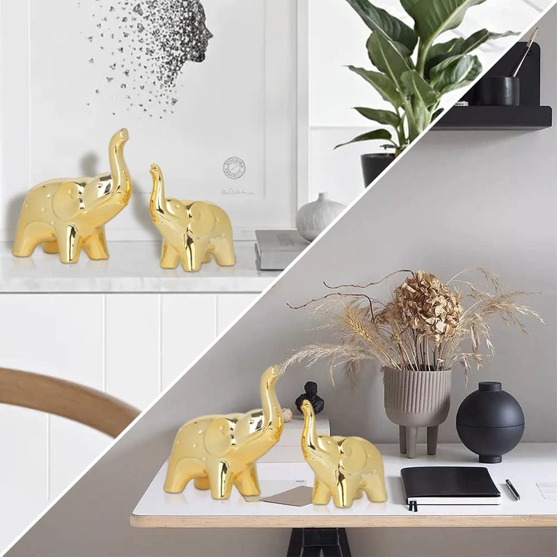 prosfalt A Pair Elephant Statue Home Decor Modern Style Figurines Sculpture for Office Desktop Bookshelf Living Room (Ceramics Gold) - Image 5