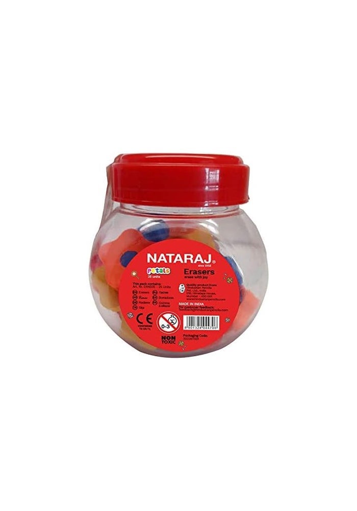 NATARAJ Petals Erasers - 25 Multicolor Pieces in Jar - Image 1