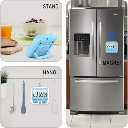 DHVSAM Digital Kitchen Timer with 24 Hour Clock & Alarm, Memory Function Count Up & Count Down for Kids Teachers Cooking, Large LCD Display, Strong Magnet (Blue) - Image 4