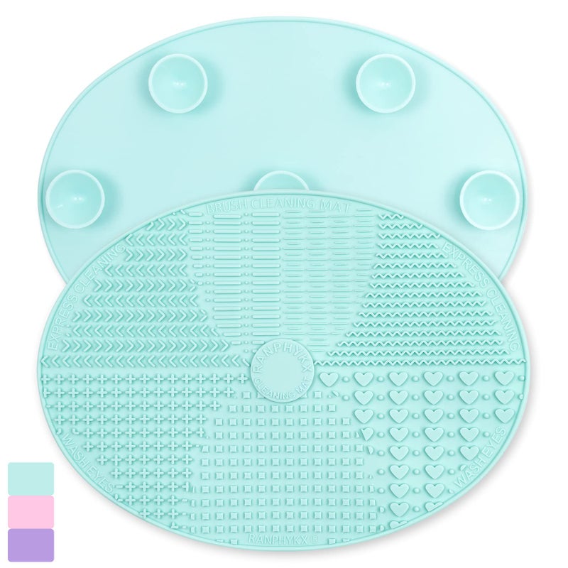 Ranphykx Makeup Brush Cleaner Mat Silicone Big Size Green Cleaning Pad with Suction Cup Make Up Brush Cleaner