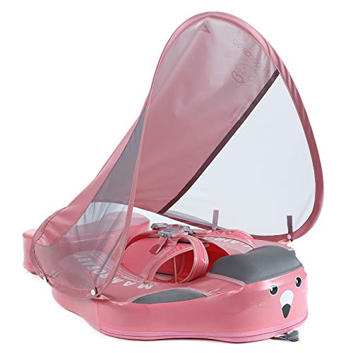 HECCEI Mambobaby Float Add Tail Baby Swim Float with Canopy NonInflatable Solid Baby Float Upgrade Soft Waterproof SkinFriendly Leather Material Infant Swim Float Deluxe Edition Pink - Image 1
