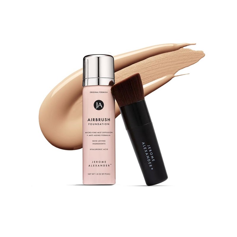 MagicMinerals AirBrush Foundation by Jerome Alexander 2pc Set with Airbrush Foundation and Kabuki Brush Spray Makeup with Antiaging Ingredients for Smooth Radiant Skin Light