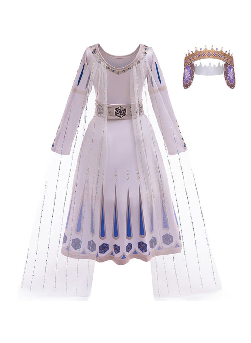 Zikra Wish Asha Costume Girls Princess Dress with Tiara Crown, Princess Dress up Clothes for Girl, Cosplay Outfits with Accessories Kids Dress Up Christmas Party(4-5 Y) - Image 4
