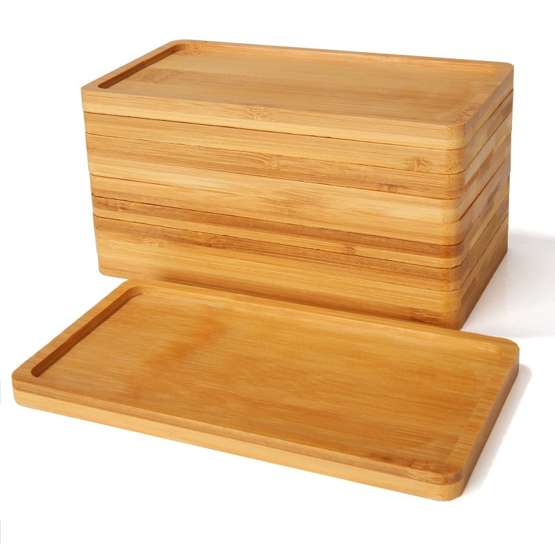 DIRBUY 10PCS Mini Bamboo Display Trays - 7"x3.4" Small Decorative Bamboo Trays for Vanity, Plants, Candles, Keys, Soap, Jewelry, Tealight - Not for Serving Heavy Food - Image 1