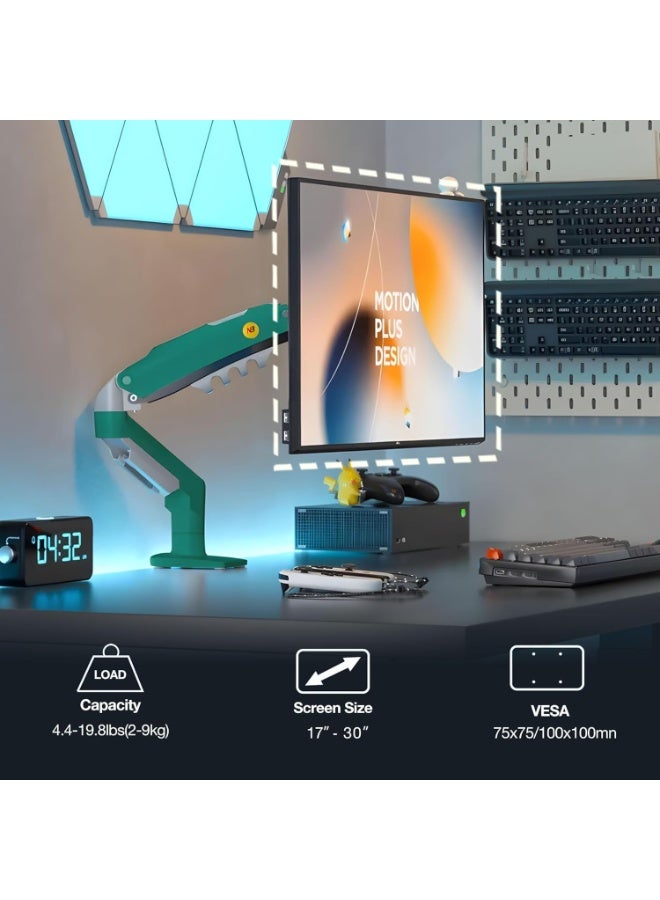 NB Ergonomic Universal Monitor Stand Single Arm Swivel Monitor Stand with Gas Spring Arm for 17-30 inch (2K-9K) F80-XD (Lava Green) - Image 2