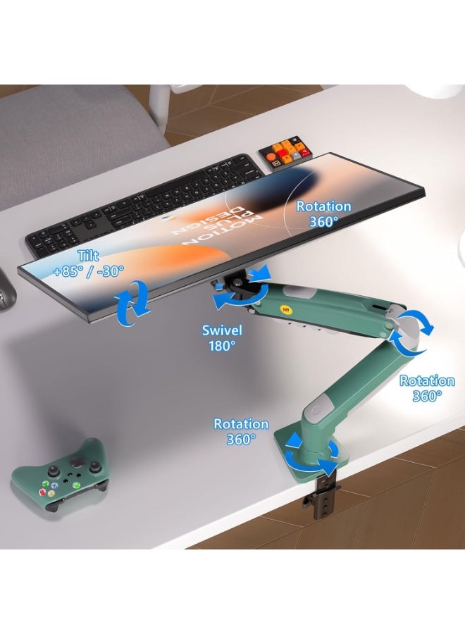 NB Ergonomic Universal Monitor Stand Single Arm Swivel Monitor Stand with Gas Spring Arm for 17-30 inch (2K-9K) F80-XD (Lava Green) - Image 3