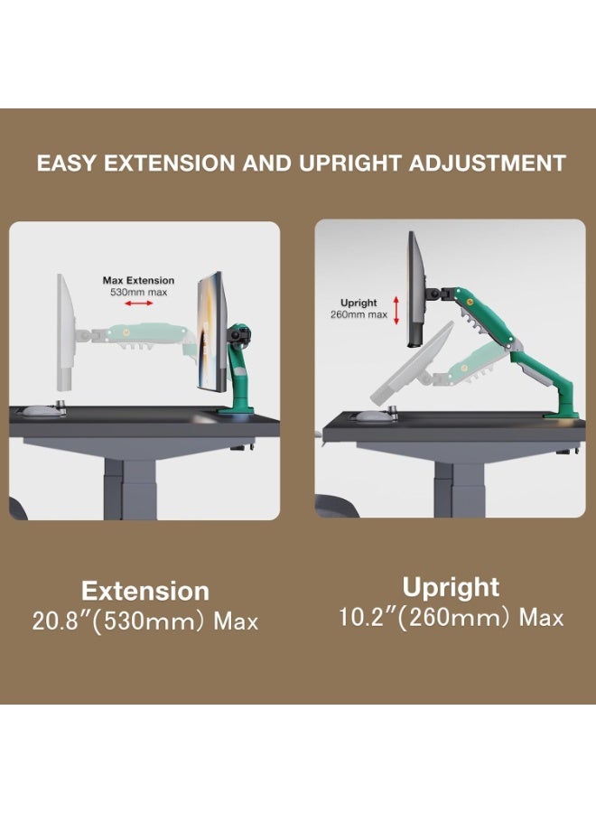 NB Ergonomic Universal Monitor Stand Single Arm Swivel Monitor Stand with Gas Spring Arm for 17-30 inch (2K-9K) F80-XD (Lava Green) - Image 5