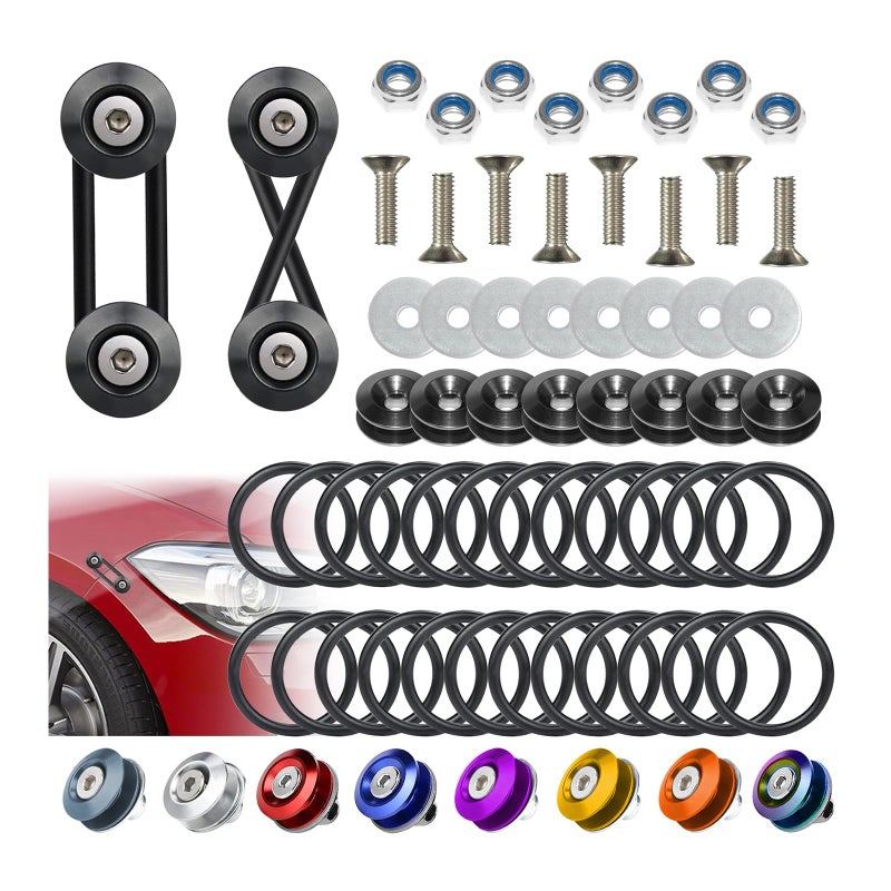 BFXM Universal Bumper Clips, Front Rear Bumper Quick Release Kit, Bumper Holders for Cars (8 Black Bumper Quick Release Tabs and 24 Customized O-Rings) - Image 1