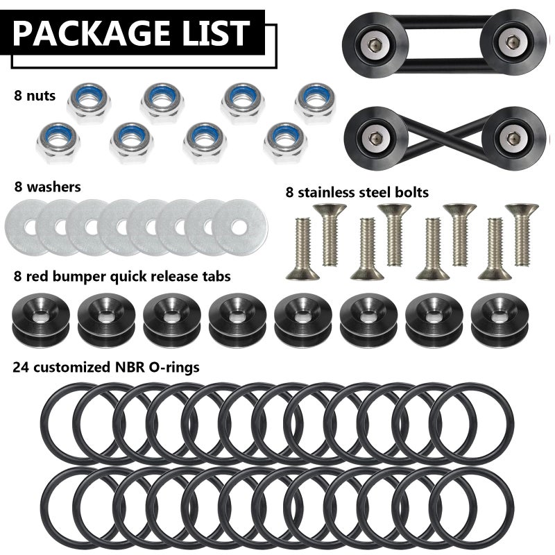 BFXM Universal Bumper Clips, Front Rear Bumper Quick Release Kit, Bumper Holders for Cars (8 Black Bumper Quick Release Tabs and 24 Customized O-Rings) - Image 3