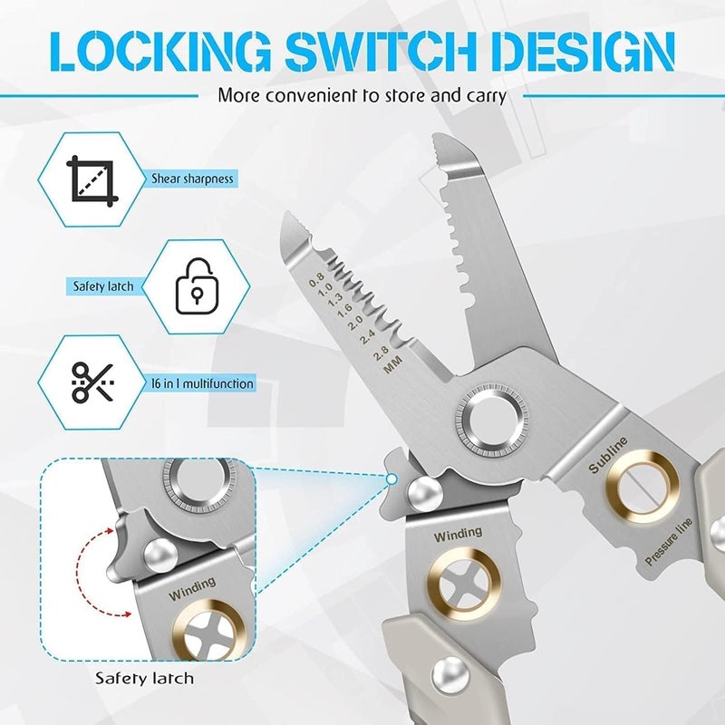 PRYFIL Wire Stripper and Cutter Pliers For Electricians Multifunctional Cable Wire Stripping Tools Cutting Winding Crimping Precision Stainless Stee Hand Tool for Electrician Decrustation Tool - Image 2