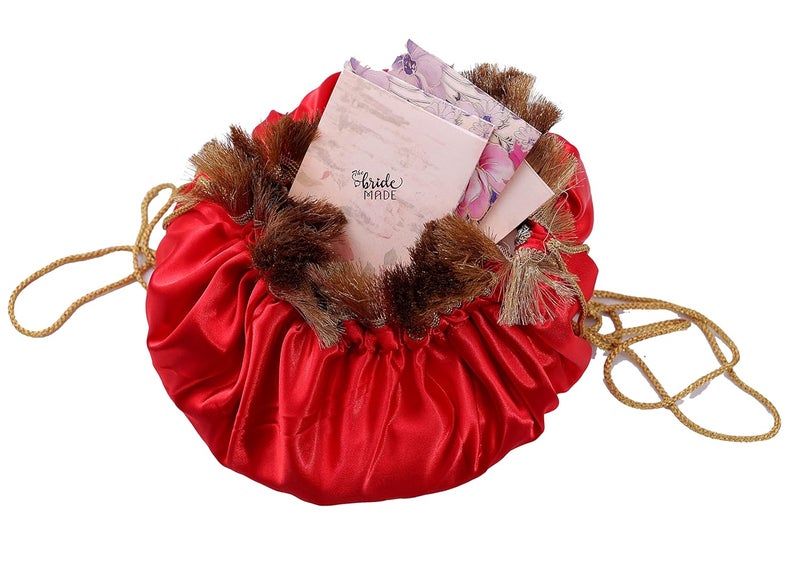 THE BRIDE MADE Women’s Red Premium Double Layer Potli Bag – Large Wedding & Sagan Gift Pouch - Image 3