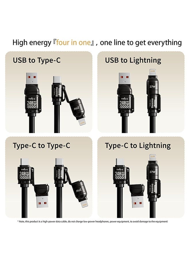 4-in-1 Coiled 240W Rapid Charging Cable - Super Fast 240W Spring Data Cord with USB-C, USB-A, Micro USB Connectors, Durable Tangle-Free 2 Meter Extended Charging Cable - Image 5