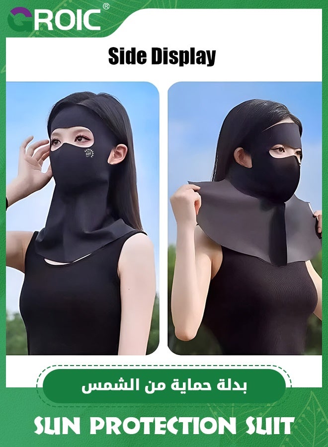 GROIC Women Anti UV Full Face Cover with Arm Sleeves,UPF 50+ Summer Face Mask,Sunscreen Sports Face Covering,Sunscreen Suit,Sun Protection Set  - Image 3