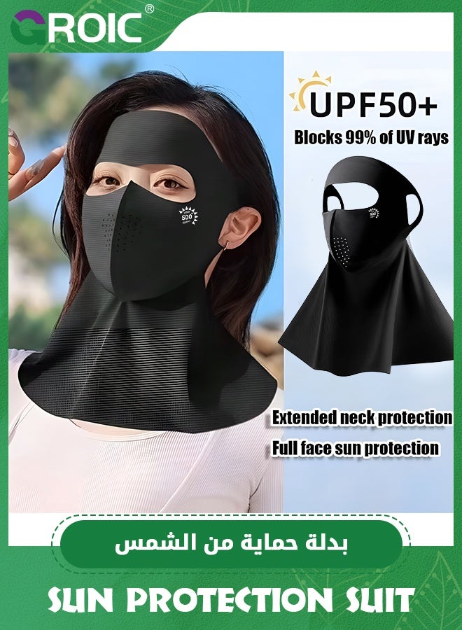 GROIC Women Anti UV Full Face Cover with Arm Sleeves,UPF 50+ Summer Face Mask,Sunscreen Sports Face Covering,Sunscreen Suit,Sun Protection Set  - Image 2