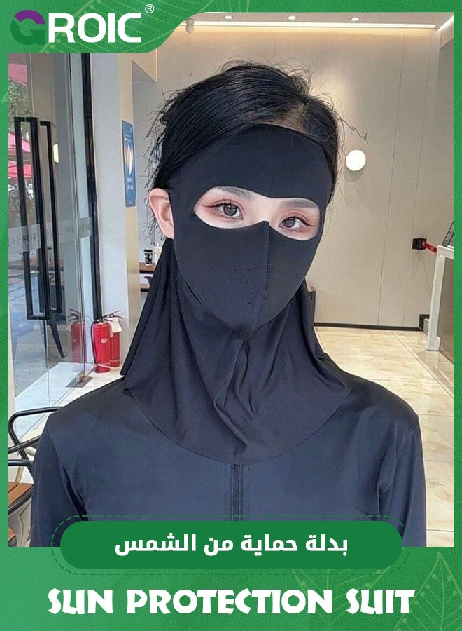 GROIC Women Anti UV Full Face Cover with Arm Sleeves,UPF 50+ Summer Face Mask,Sunscreen Sports Face Covering,Sunscreen Suit,Sun Protection Set  - Image 1