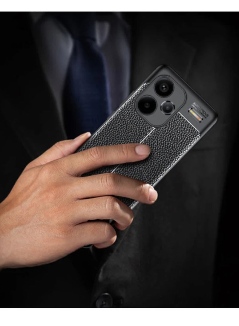 Xiaomi Redmi Note 13 Pro Plus 5G Carbon Fiber Protective Case Cover with Litchi Pattern, Shockproof TPU, Anti-Slip, Ultra-Thin, Shock Absorption - Black  - Image 2