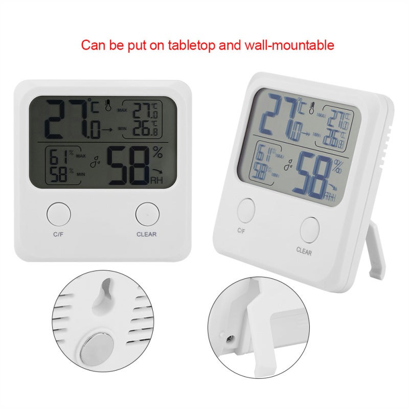BALDR Digital Thermometer Hygrometer: Large Easy-To-Read LCD Screen - Wall-Mountable Tabletop Design - 24-Hour High Low Records for Home Office Bedroom Nursery - Image 4