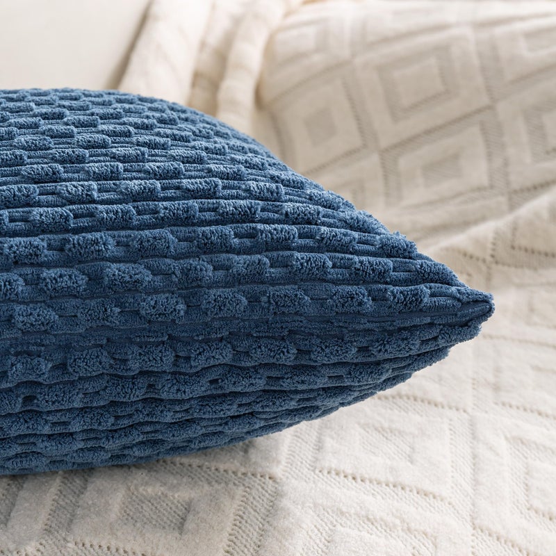 Cozoomy Set of 4 Blue Decorative Pillow Covers 20x20 Inch Corduroy Throw Pillow Covers for Bed Couch Sofa Living Room Soft Cushion Cases - Image 4