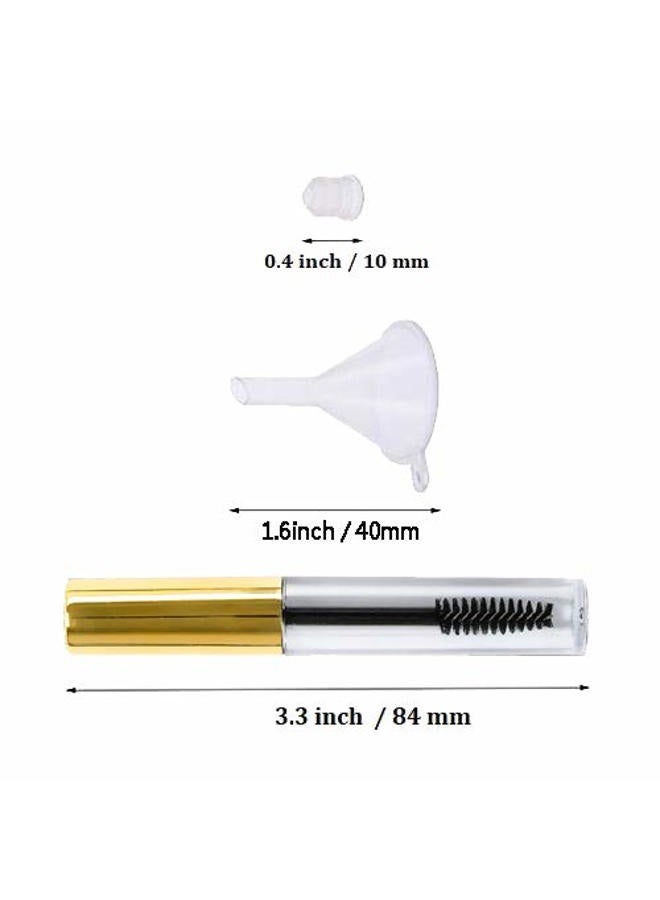 Comicfs 20 Pcs 4ml Transparent Reusable Empty Bottle Tube Container Makeup Vials Cosmetic Tool for Eyelash Growth Oil/Mascara with Rubber Inserts 8 Pcs Funnels (Gold) - Image 3