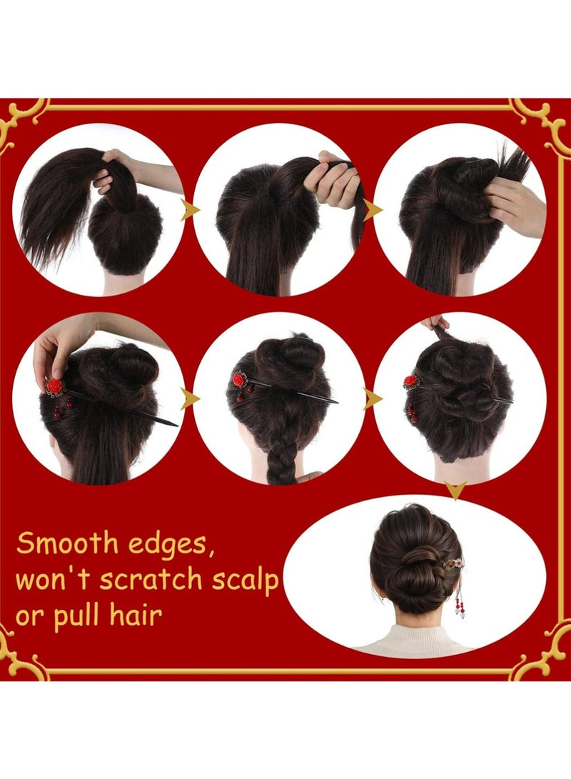 3 Pieces Chinese Hair Stick Japanese Retro Wooden Hairpin Flower Hair Chopsticks Handmade Classic Geisha Hair Accessories Clips for Long Hair - Image 5