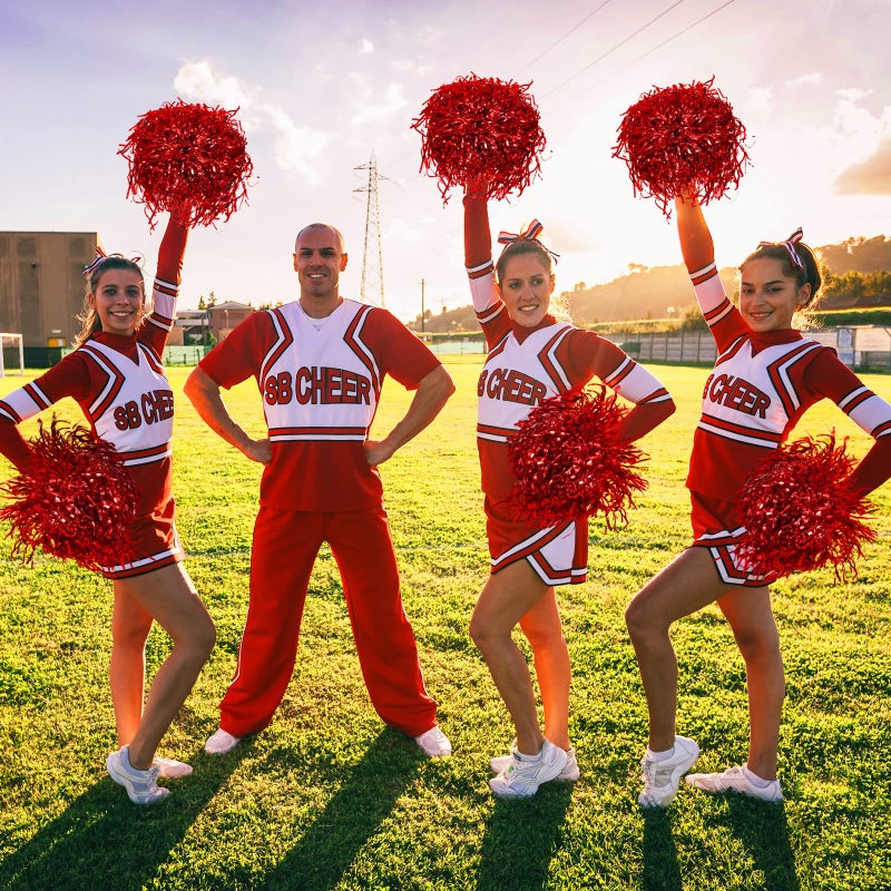 جيريفي 60 قطعة من كرات التشجيع من رقائق معدنية معدنية من كرات التشجيع مع مقبض بلاستيكي إكسسوار زي الهتاف لكرة القدم وكرة السلة وفريق التشجيع وروح الرقص والأداء الرياضي (أحمر) - Image 3