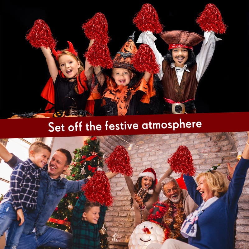 جيريفي 60 قطعة من كرات التشجيع من رقائق معدنية معدنية من كرات التشجيع مع مقبض بلاستيكي إكسسوار زي الهتاف لكرة القدم وكرة السلة وفريق التشجيع وروح الرقص والأداء الرياضي (أحمر) - Image 4