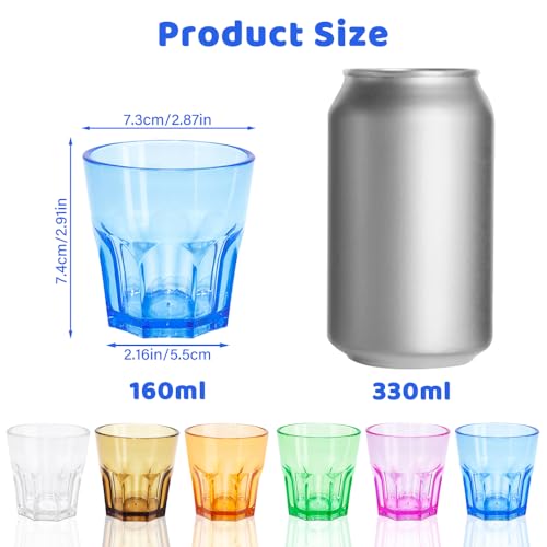 DIBALIYI Plastic Drinking Glasses Set of 6, Unbreakable Coloured Water Tumbler, Acrylic Plastic Cups, Reusable Kids Drinking Cups for Children Kitchen Picnic Party Juice Whiskey Wine (6pc-6color-160ml/5.4oz) - Image 2