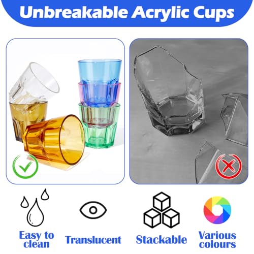 DIBALIYI Plastic Drinking Glasses Set of 6, Unbreakable Coloured Water Tumbler, Acrylic Plastic Cups, Reusable Kids Drinking Cups for Children Kitchen Picnic Party Juice Whiskey Wine (6pc-6color-160ml/5.4oz) - Image 3
