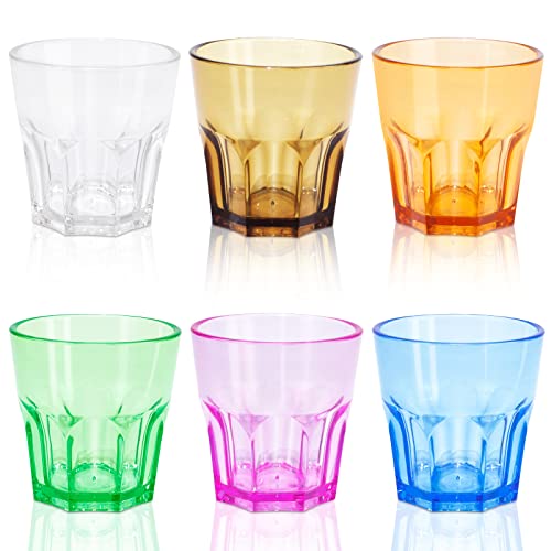DIBALIYI Plastic Drinking Glasses Set of 6, Unbreakable Coloured Water Tumbler, Acrylic Plastic Cups, Reusable Kids Drinking Cups for Children Kitchen Picnic Party Juice Whiskey Wine (6pc-6color-160ml/5.4oz) - Image 1