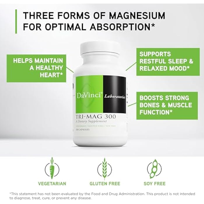 DAVINCI Tri-Mag 300 - Triple Complex with Magnesium Glycinate, Taurinate & Malate - Calm Magnesium Supplement for Sleep - Nerve Support Formula - 120 Capsules (30 Servings) - Image 3