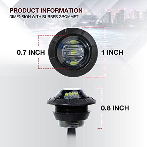 TMH 10 Pcs 3/4 Inch Mount SMOKED LENS & White Light Clearance Markers side marker Indicator Lights Mini Round Front Rear 3 LED for Trailer Truck Boat Car 3 LED 12V DC - Image 4