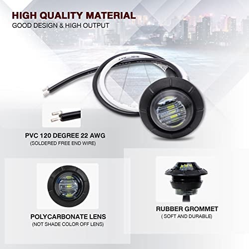 TMH 10 Pcs 3/4 Inch Mount SMOKED LENS & White Light Clearance Markers side marker Indicator Lights Mini Round Front Rear 3 LED for Trailer Truck Boat Car 3 LED 12V DC - Image 3