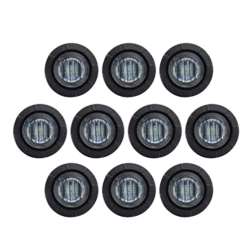 TMH 10 Pcs 3/4 Inch Mount SMOKED LENS & White Light Clearance Markers side marker Indicator Lights Mini Round Front Rear 3 LED for Trailer Truck Boat Car 3 LED 12V DC - Image 1