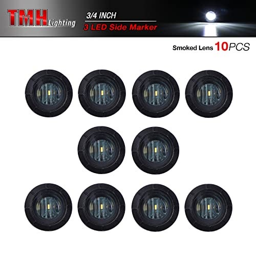 TMH 10 Pcs 3/4 Inch Mount SMOKED LENS & White Light Clearance Markers side marker Indicator Lights Mini Round Front Rear 3 LED for Trailer Truck Boat Car 3 LED 12V DC - Image 2