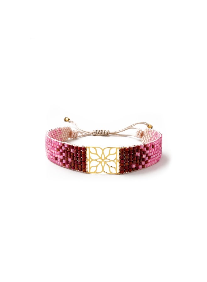 Handwoven Miyuki Beaded Bracelet with 18K Real Gold Centerpiece , Elegant Handmade Jewelry for Women