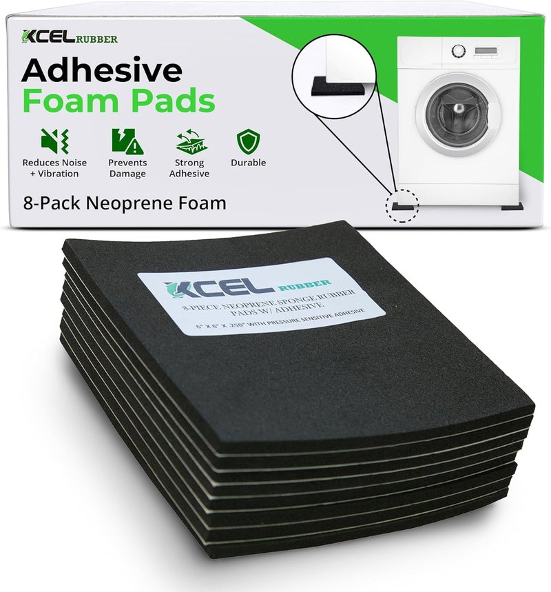 Xcel Neoprene Foam AntiVibration Pads with Adhesive 6" X 6" X 1/4" (8 Pieces) - Image 1