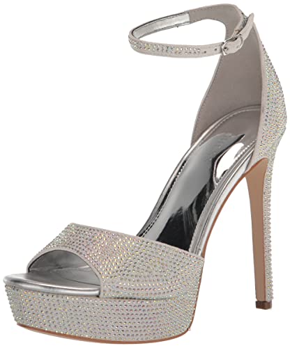 Guess Women's CADLY Heeled Sandal, Silver Shimmer 040, 7.5 - Image 4