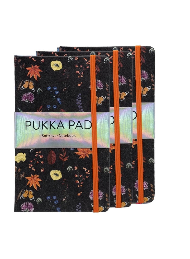 Pukka Pad Bloom Softcover Pad Notebook – 21 x 13cm – Pack of 3 Floral Designs, Black - Image 1