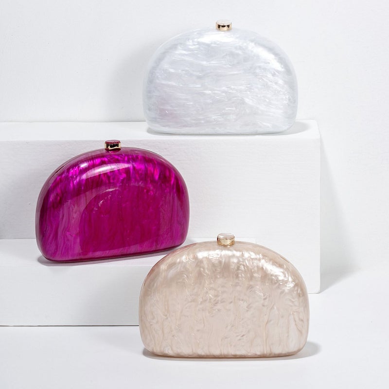 Women'S New Semicircle Pressure Bag Acrylic Evening Bag Shoulder Crossbody Wedding Banquet Clutch - Image 2