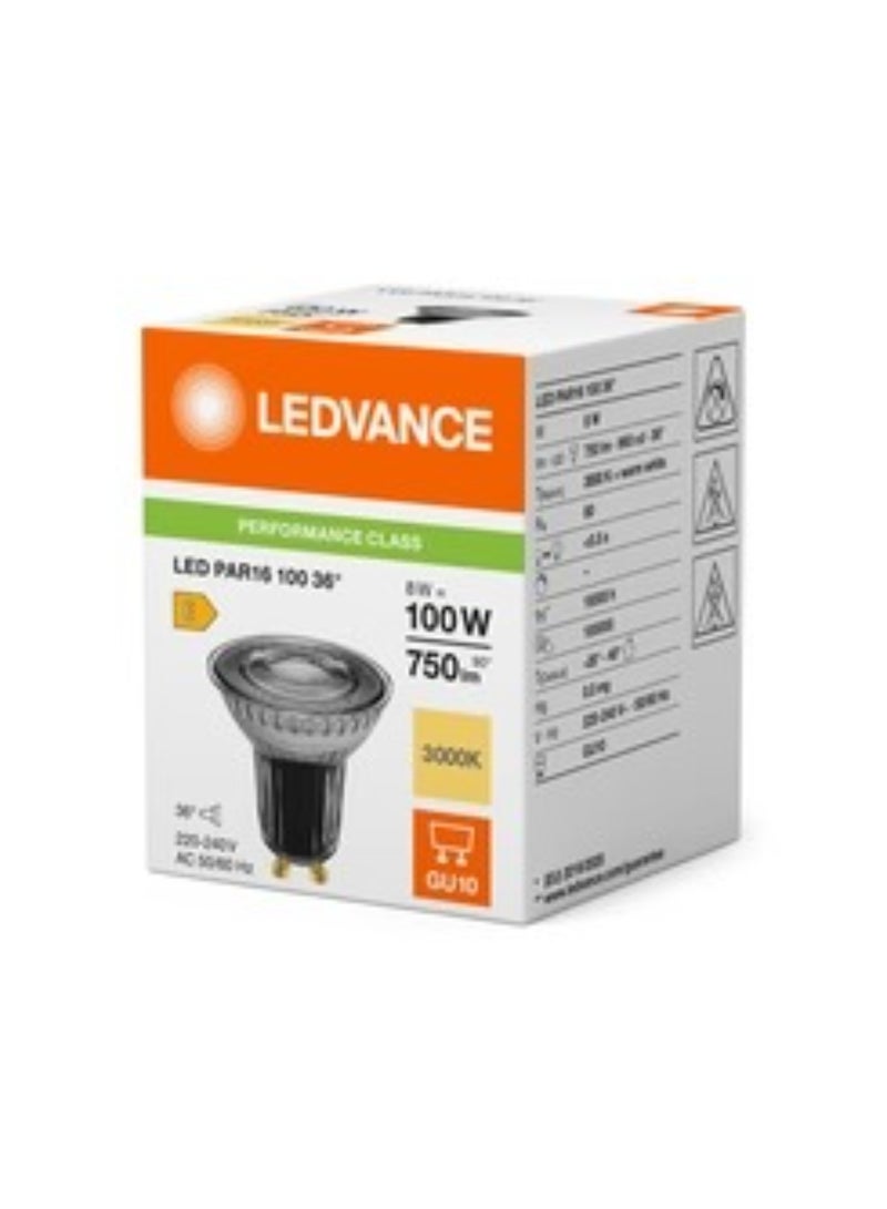 LEDVANCE Ledvance LED PAR16 8W 2700K Warm White GU10 Dimmable Spotlight 36° Glass Lamp 100W Halogen Replacement - Image 1