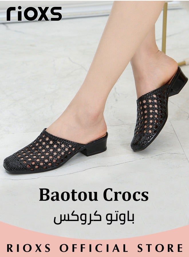 RIOXS Women's Flat Sandals,Hollow Square Toe Slippers,Casual Mary Jane Shoes For Summer,Fashion Mesh Mule Flats,Daily Dress Shoes For Women Ladies,Work Shopping Stroll Shoes  - Image 4